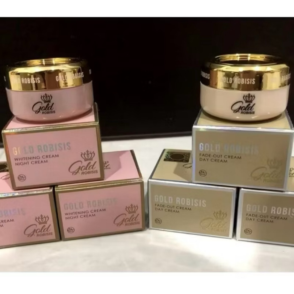 Robisis Gold Cream Pemutih Wajah Original - Day + Night, Mencerahkan, Mengatasi Jerawat, Mudah Digun