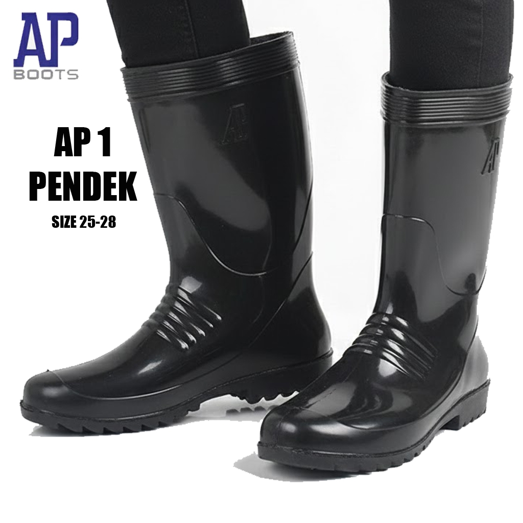 AP Boots AP 1 Hitam Sepatu Boots Karet Pendek Proyek Perkebunan Persawahan Hitam