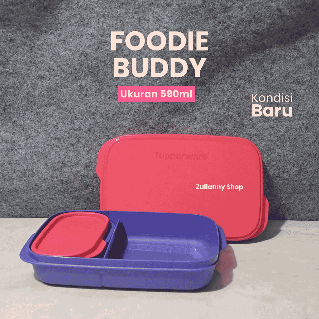 Tupperware Foody Buddy Purple Pink Tempat Bekal Makanan Sekolah Kantor Sekat 2 Mangkuk Kecil