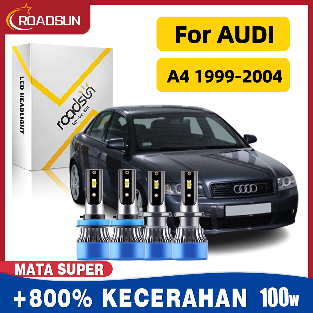 Cocok untuk AUDI A4 1999-2004 LED Lampu Depan Mobil Bohlam Low Beam High Beam Lampu kabut 100W 6000K