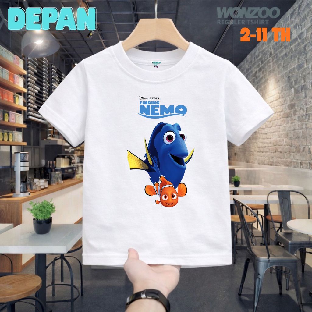 KAOS ANAK TSHIRT FINDING NEMO AND DORY ,AQUAMARINE CLOWN FISH, IKAN BADUT, AQUARIUM LAUT/MARINE - PR