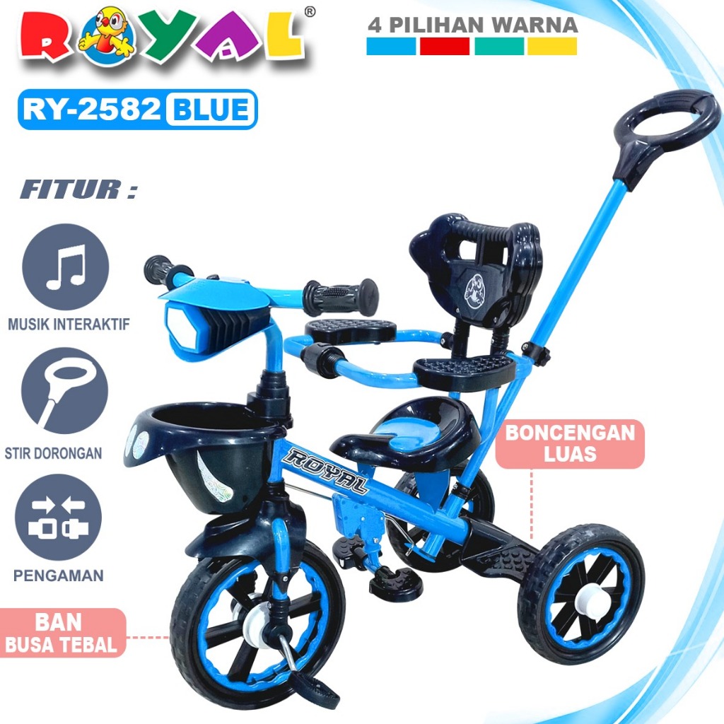 ROYAL BMX BIKE SEPEDA ANAK RODA 3 + LAMPU KEREN + MUSIK INTERAKTIF + STIUR DORONGAN