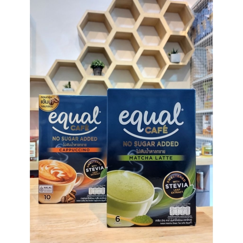 EQUAL CAFE No Sugar Added varian Cappucino dan Matchalatte