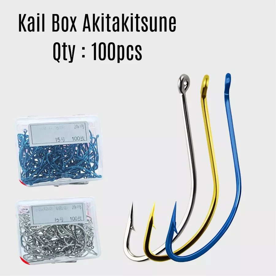 Mata Pancing 1030, Kail Box Akitakitsune Warna Biru dan Silver Isi 100pcs Ukuran No. 3 sampai No. 15