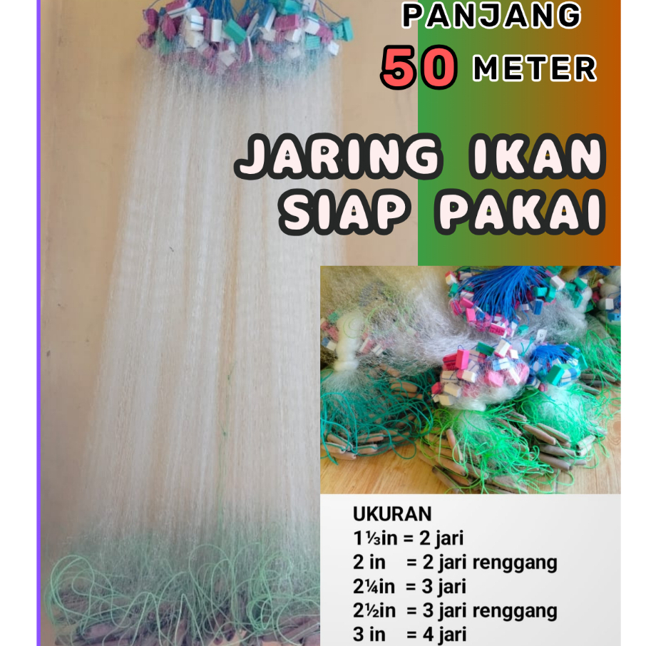 Jaring ikan 50 m jebakan penangkap ikan  mudah digunakan siap pakai panjang 50 meter