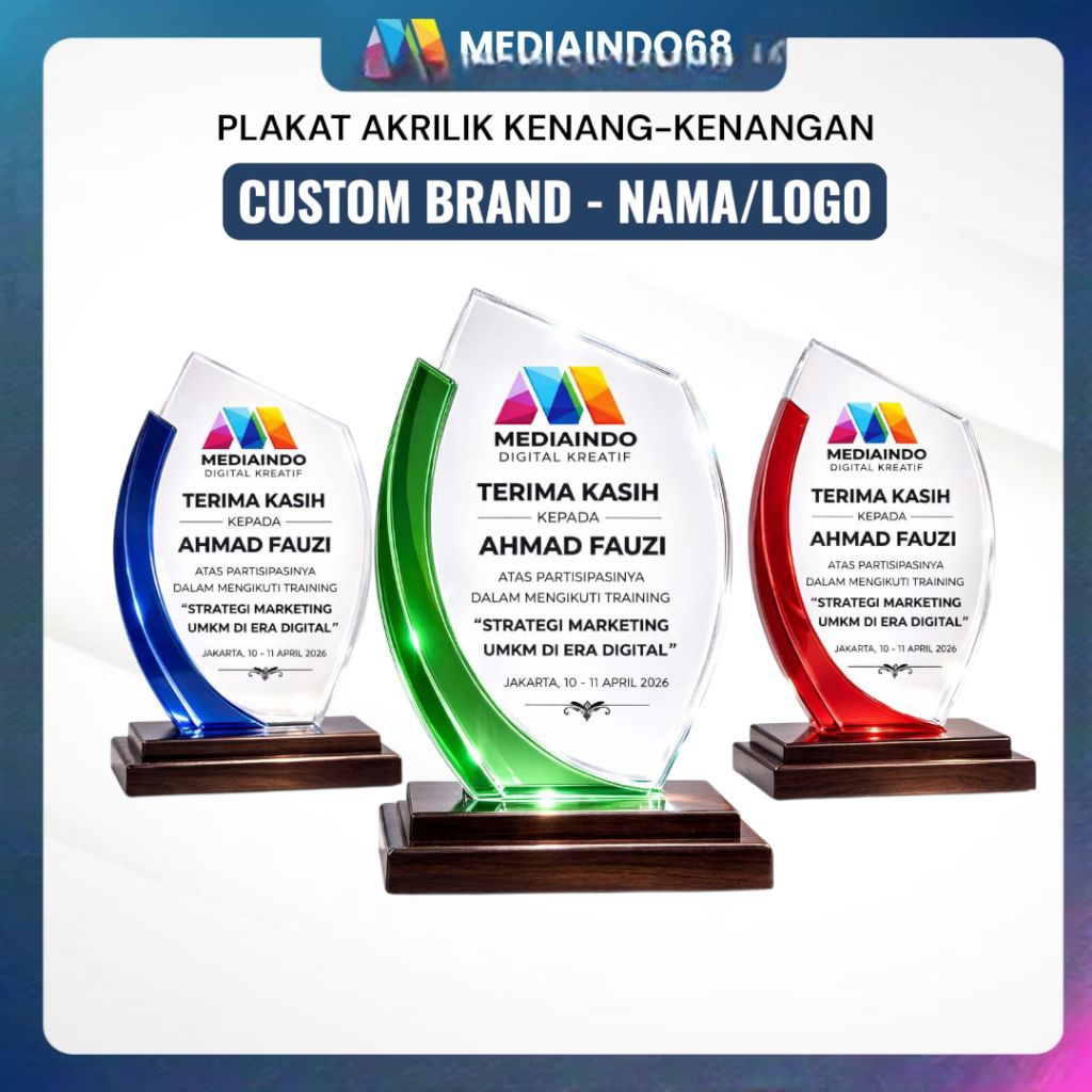 Plakat Akrilik Custom | Plakat Penghargaan UV Print | Plakat Wisuda / Souvenir / Hadiah Custom Nama 