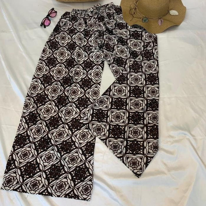 Celana Kulot Batik Wanita Jogja Motif Klasik Coklat/Celana Panjang Batik Karet Pinggang/Kulot Santai