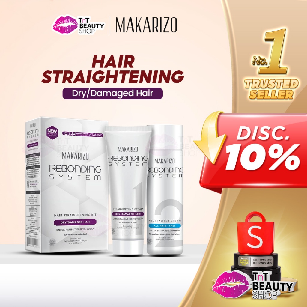 Makarizo Rebonding System Hair Straightening Dry/Damaged Hair 120 mL | Pelurus Rambut Kering Rusak |