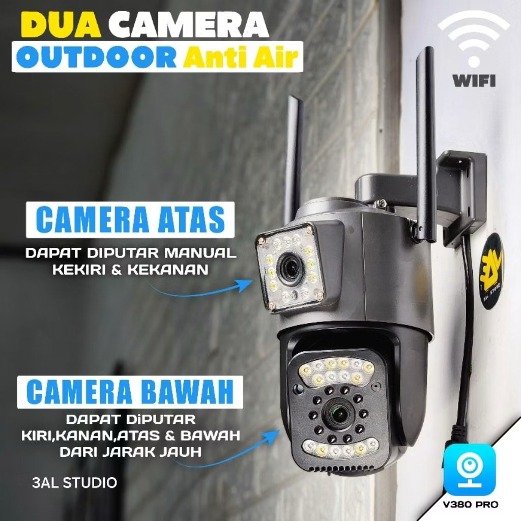 CCTV V380 PRO V6 WIFI ( 2 LENSA KAMERA DAN ANTI AIR)