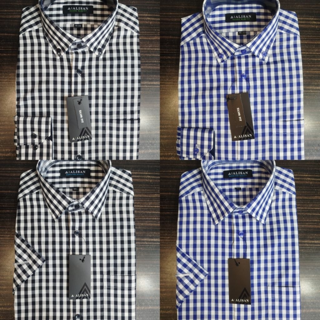 Alisan Kemeja Motif Kotak Lengan Panjang dan Pendek