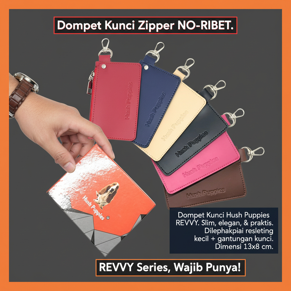 GANTUNGAN KUNCI PREMIUM HUSH PUPPIES REVVY / DOMPET STNK / DOMPET KARTU KOIN KECIL KENDARAAN