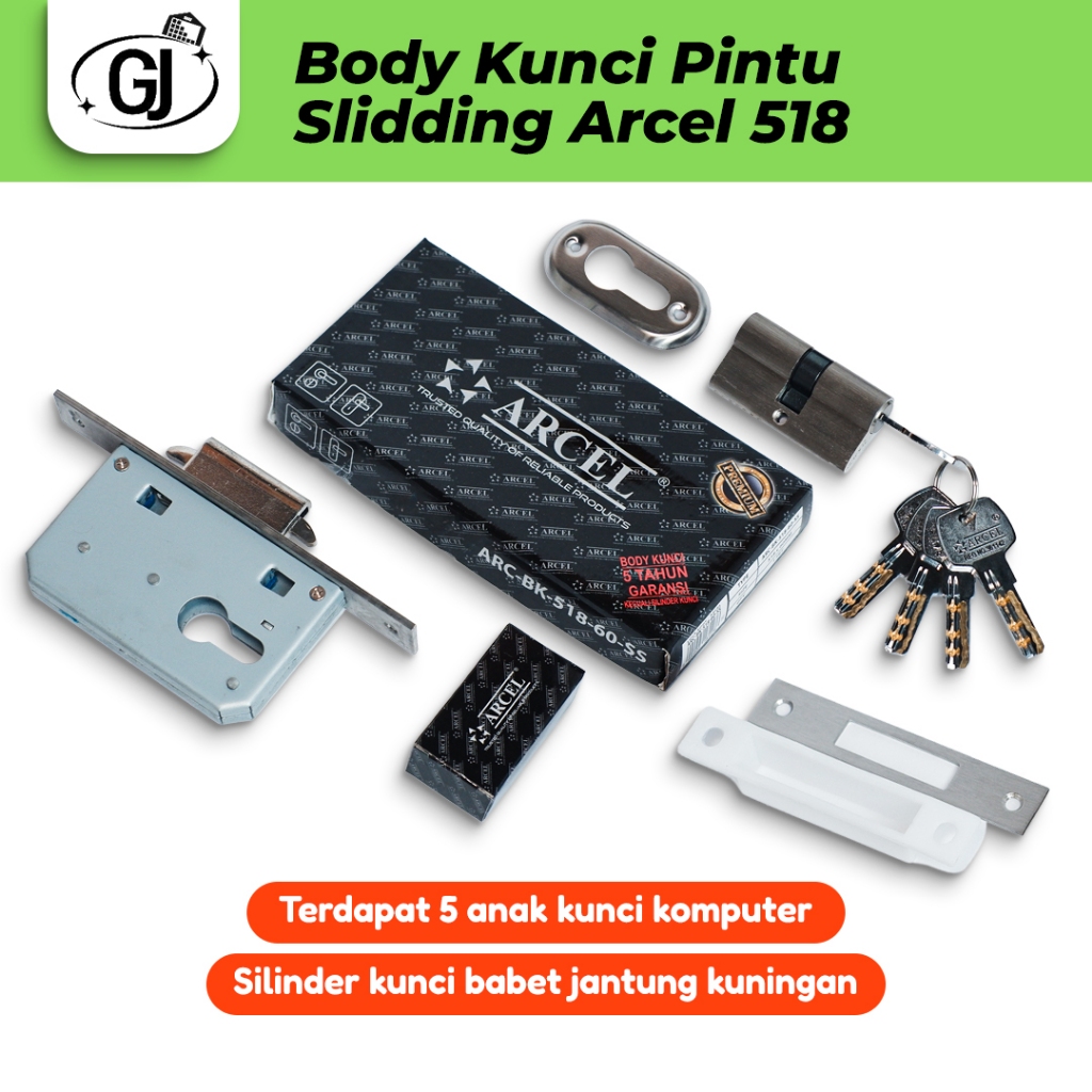 ARCEL - Body Pintu Dorong Sliding Stainless Arcel 518 - Set Kunci Pintu Geser Sliding Door