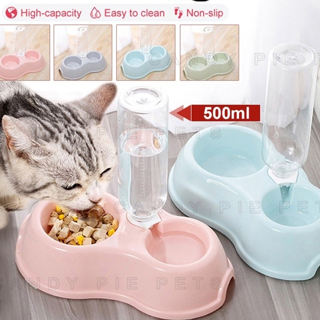 Tempat Makan Kucing Otomatis 500ml Tempat Minum Kucing Otomatis Mangkok Kucing Anjing Wadah Makanan 