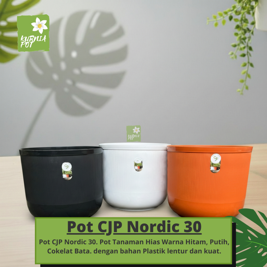 Pot Bunga CJP Nordic 30 Hitam Putih Cokelat Bata Media Tanaman Buah 30cm