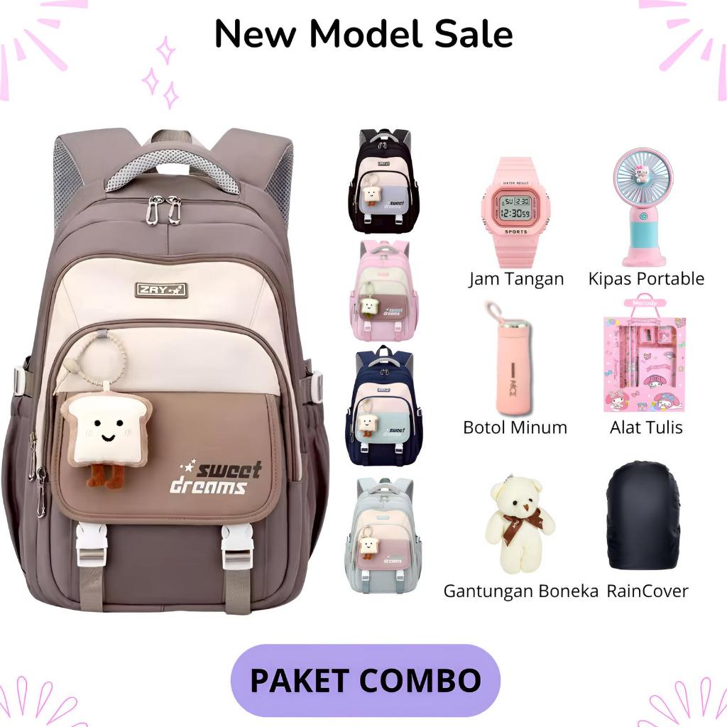 Tas Ransel Sekolah Anak Perempuan Desain Modern Tas Punggung Anak Cewek Anti Air Backpack Trendy