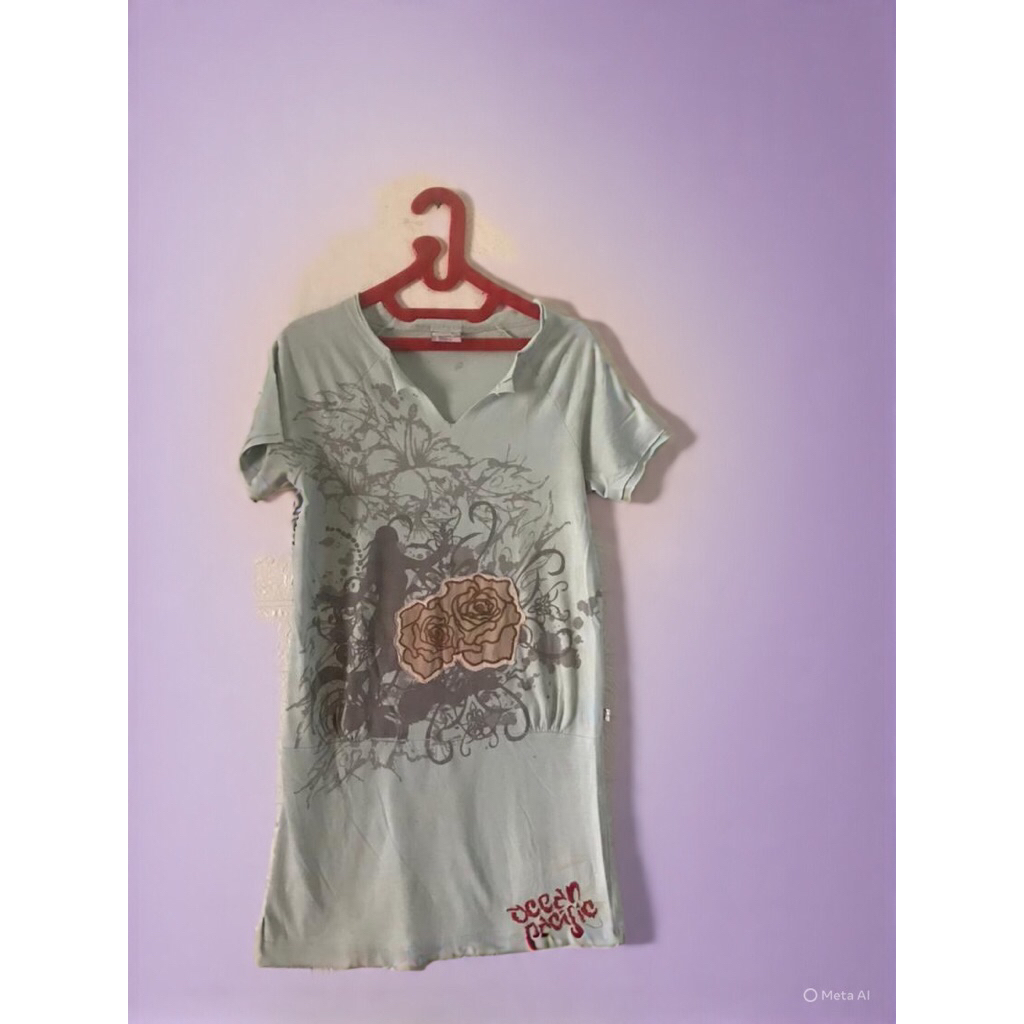 Kaos wanita Ocean Pacific warna hijau mint ukuran M/L
