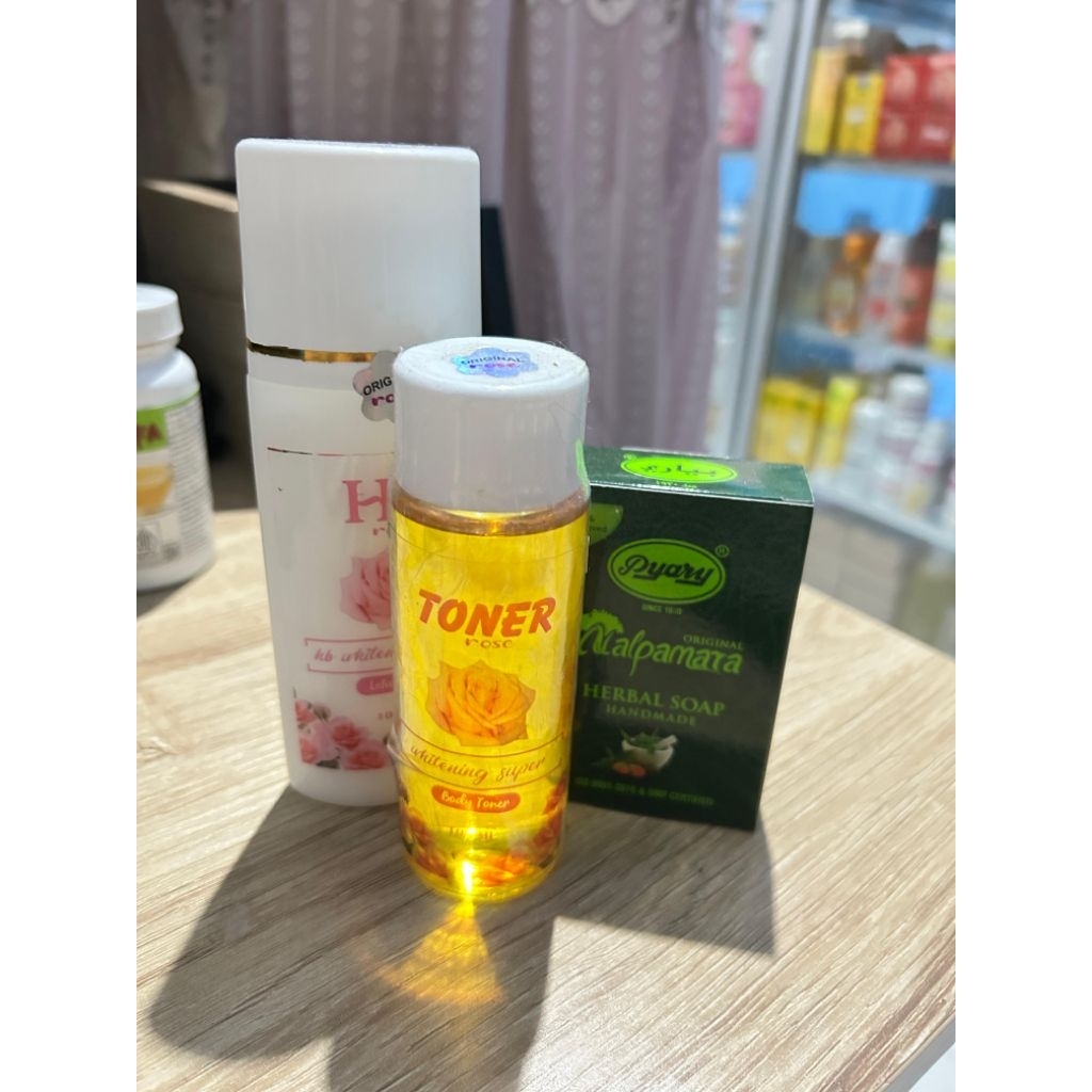 PAKET CEPAT MEMUTIHKAN BADAN HB ROSE MALAM TONER DAN SABUN ORI DUBAI IMPORT