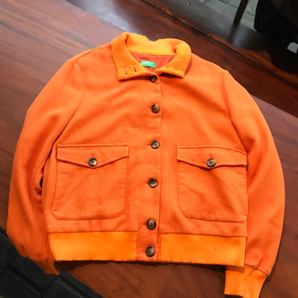 Vintage United Color of benetton made in Italy Work Knit Jacket  Orange Colorway Size 48 / L