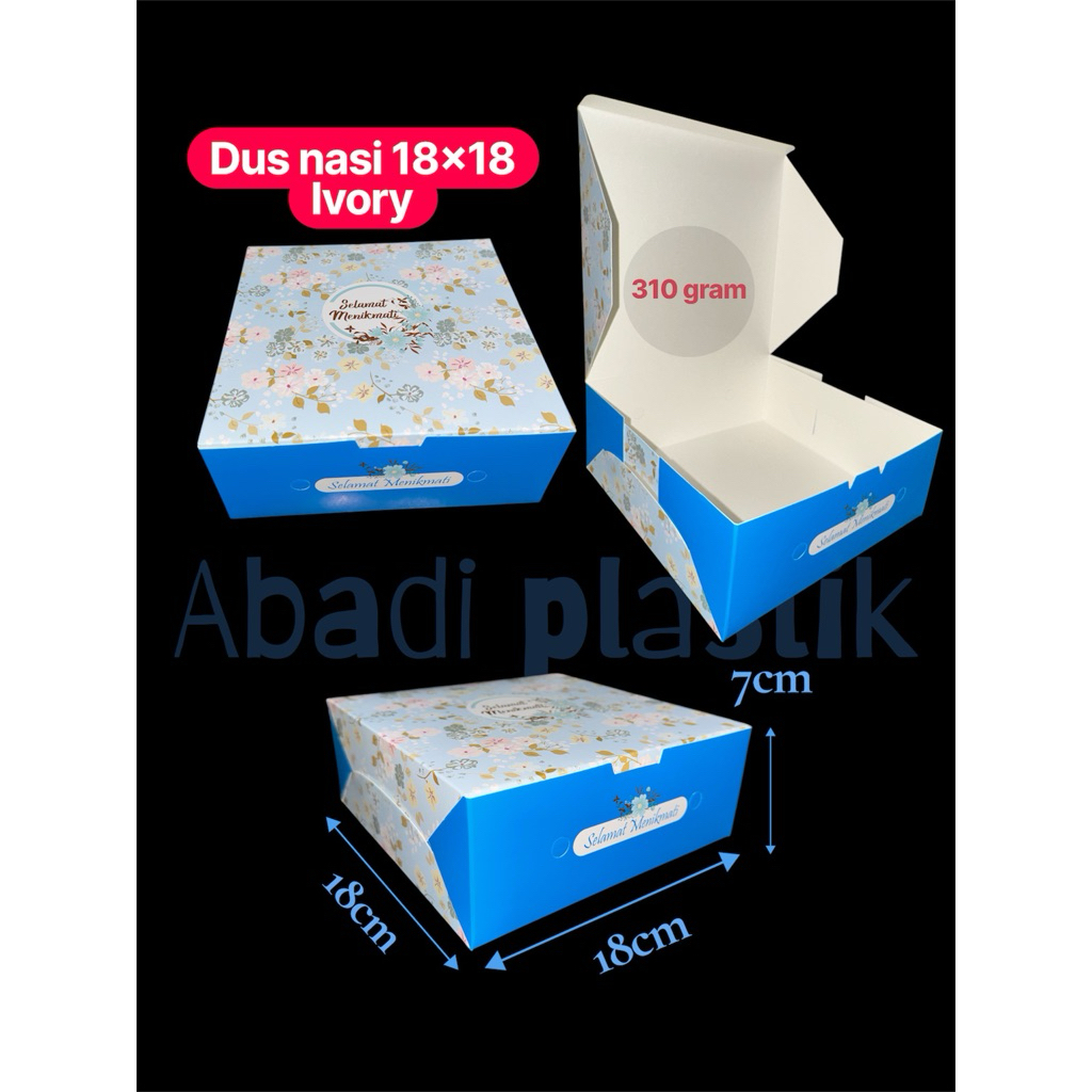 ( DUS NASI PREMIUM ) DUS NASI IVORY MOTIF BIRU PRESTIGE 18x18  / KOTAK NASI / KOTAK NASI UKR 18x18 (