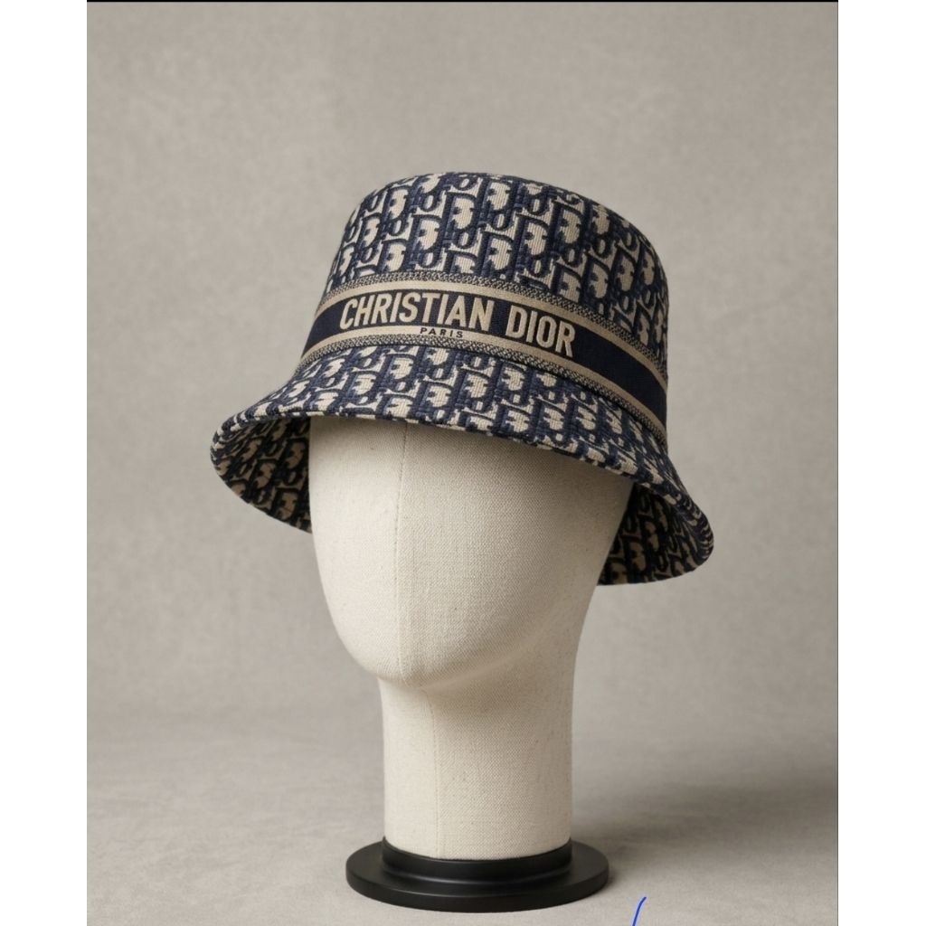 PRELOVED Christian Dior Oblique Bucket Hat - Blue/Beige High Quality Premium