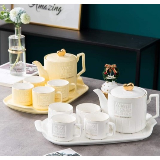 7 pc Tea set Tea Cup Coffe Set Coffe Cup Ceramic With Electroplate Gold Design Gelas Teh Kopi Kerami