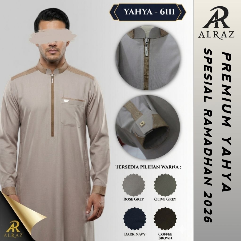 SPESIAL LEBARAN | Jubah Al Raz Premium Yahya Model Terbaru Zipper Lengan Manset