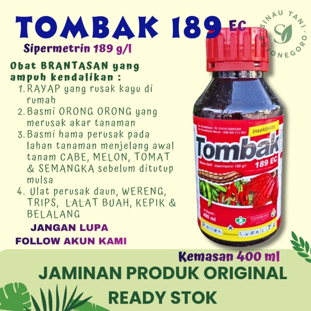 TOMBAK 189 EC-Sipermetrin 400 ml Obat BRANTASAN ampuh basmi Rayap di rumah, Orong2, Kaper, Walang sa