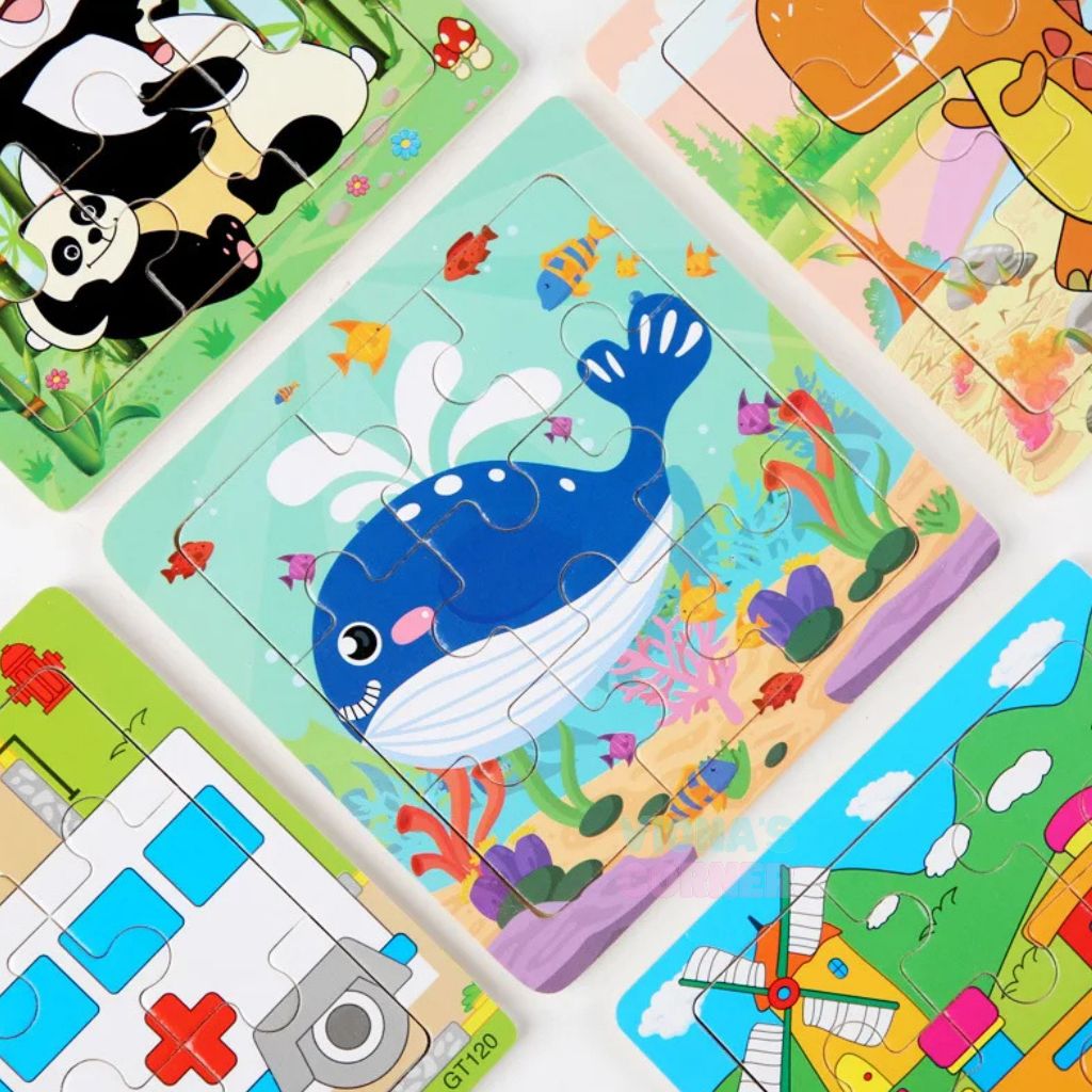Puzzle Kayu Edukasi Anak 2 3 4 Tahun Mainan Pazel Hewan Dinosaurus Puzel Pusel Murah Kecil 9 Pcs