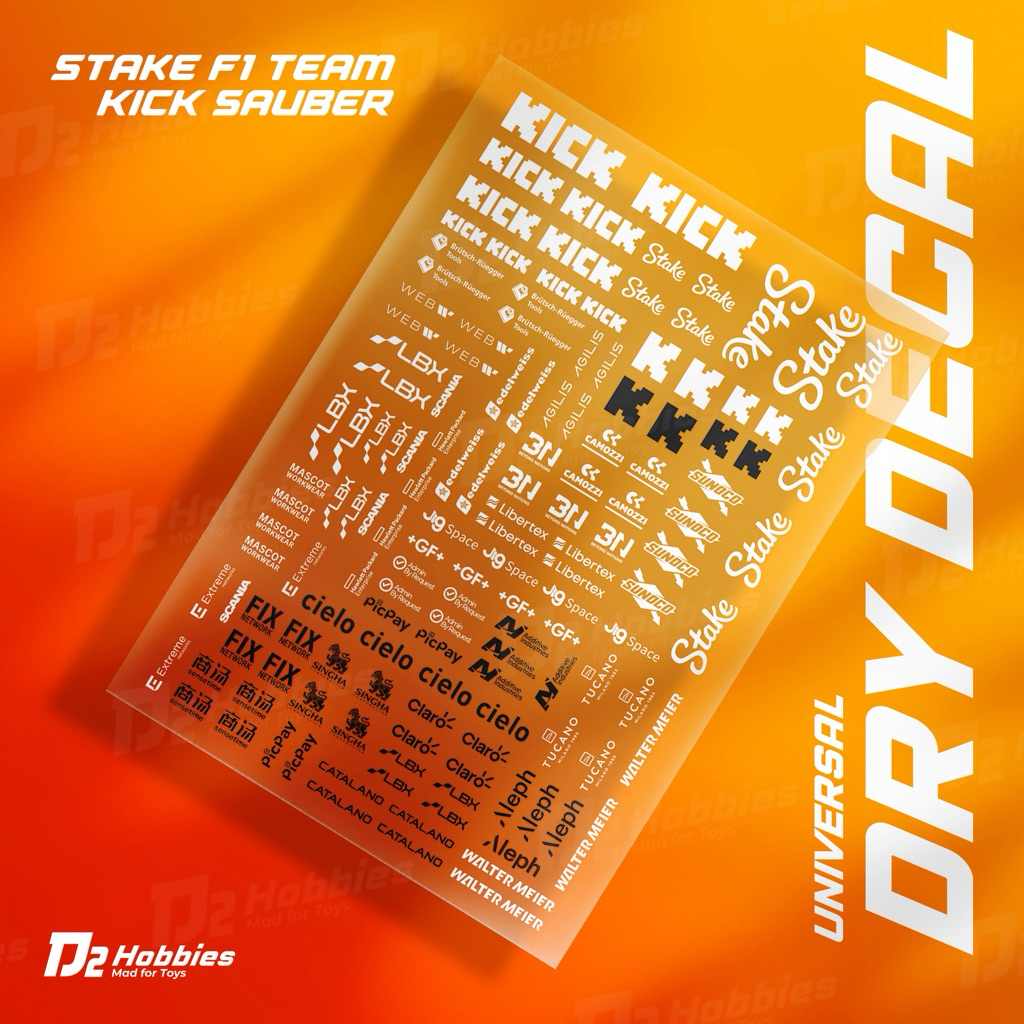 stake f1 team Kick Sauber Universal Sticker dry decal kering D2 Hobbies model kit, mini 4wd, diecast