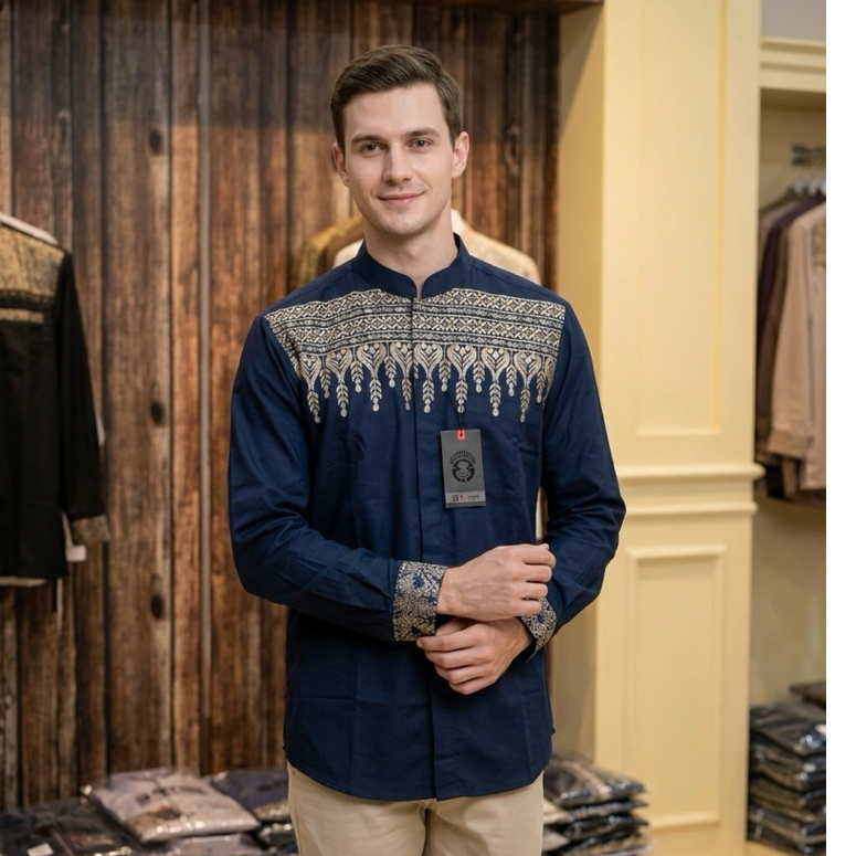 3’NThree Kemeja Koko Tangan Panjang Pria Koko Bordir KMJ41371