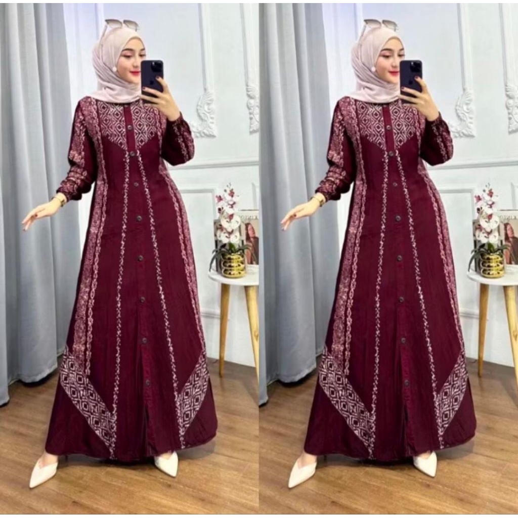 Dress Gamis Batik Rayon Twill Adem | Gamis Batik Twill Pekalongan Murah | Dress Batik Rayon Twill