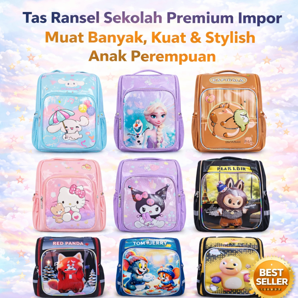 (IMPORT) Tas Ransel Sekolah TK/SD Premium Impor  Muat Banyak, Kuat & Stylish untuk Anak Perempuan #6