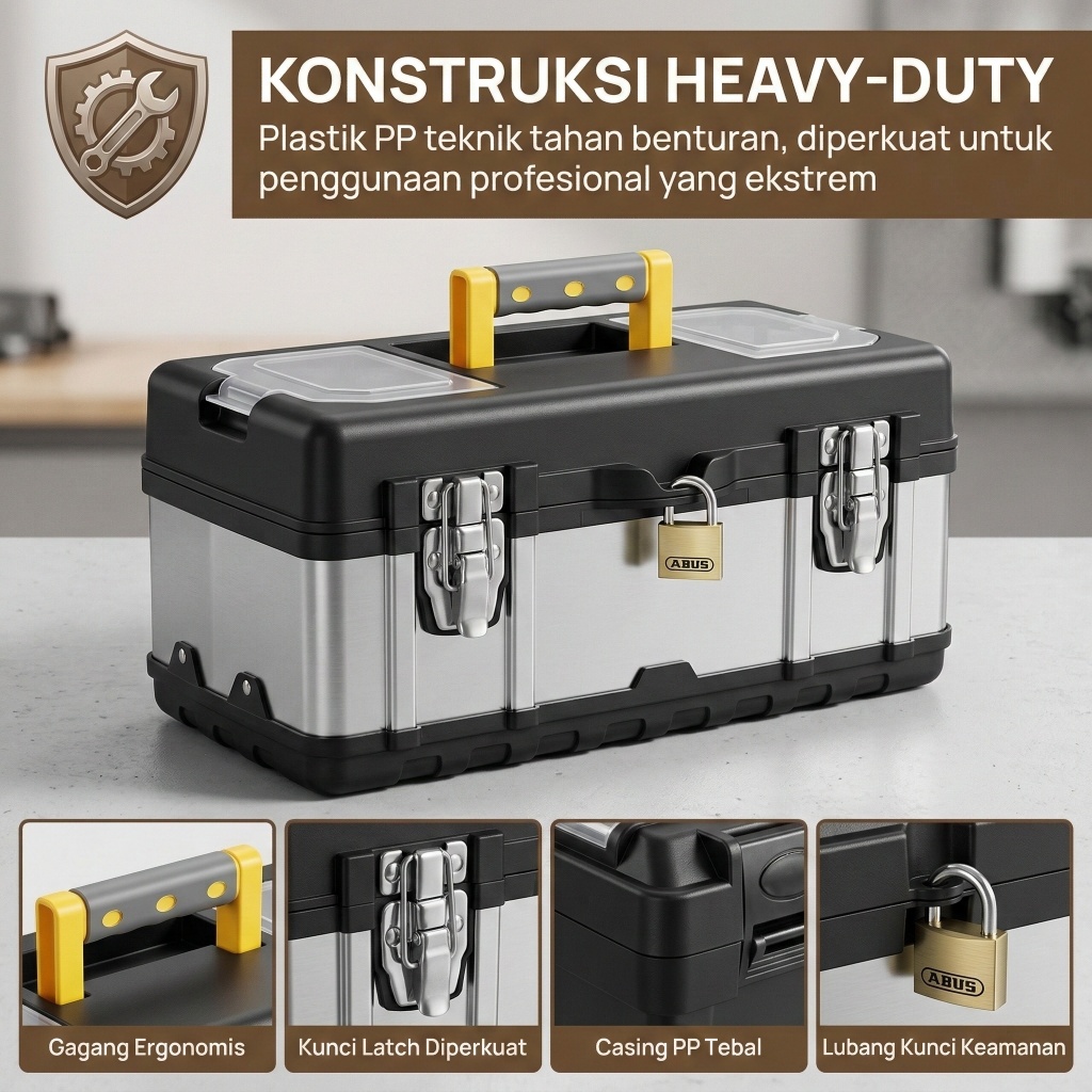 Tool Box Besar / 15-20"kuning Tool Box / Kotak Alat hitam Baja / Tool Box