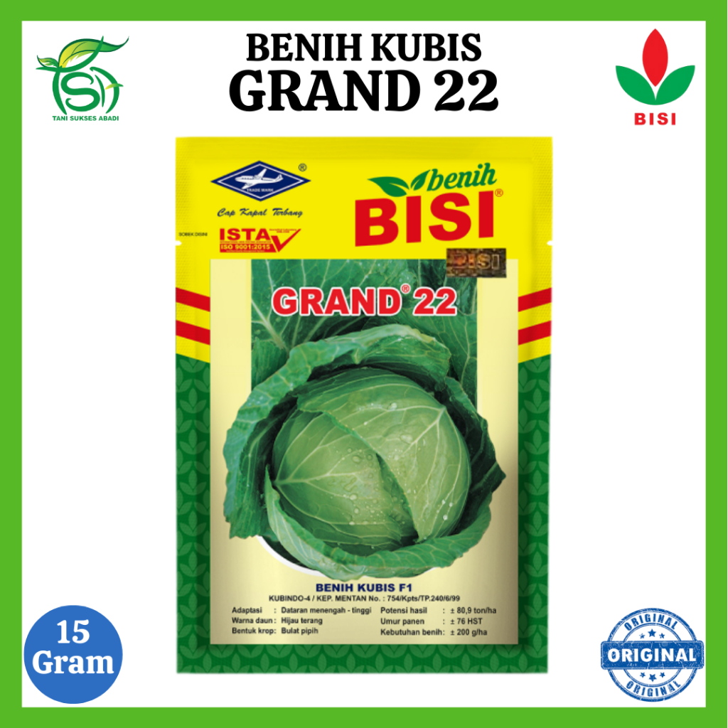Benih Kubis GRAND 22 (15 Gram) - Bibit Kol Hibrida F1 BISI