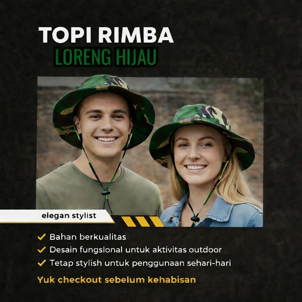 Topi rimba loreng Hijau -topi outdoor -topi pria wanita-topi tentara -topi hiking -topi mancing -top