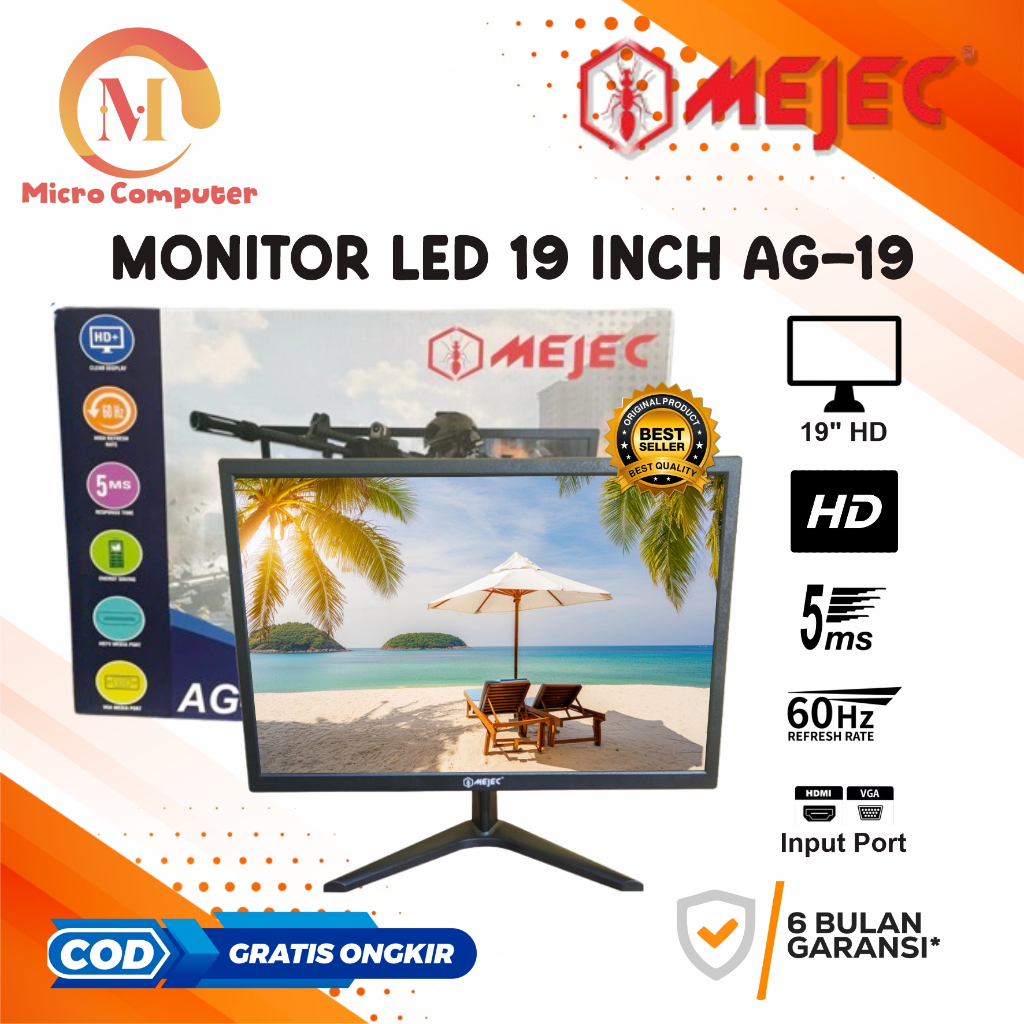 LED Monitor 19" Mejec Inch IPS HDMI VGA Input 60HZ Murah Garansi Resmi