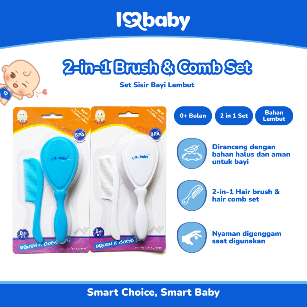 I.Q. BABY Brush & Comb Set | 1 set Sisir Bayi | Sisir Brush | Sisir Bayi Lembut | Sisir Rambut Bayi 