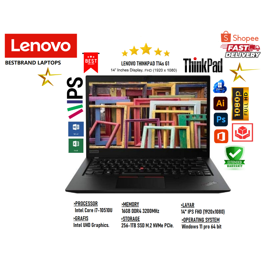 ThinkPad T14s G1 i7 Gen10 Touchscreen RAM 16GB/1TB SSD WINDOWS BERGARANSI