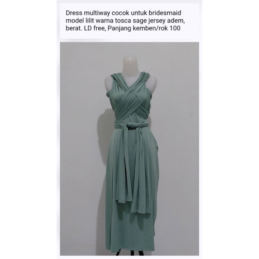 Dress multiway cocok untuk bridesmaid model lilit warna tosca sage pernah dipakai bahan jersey adem,