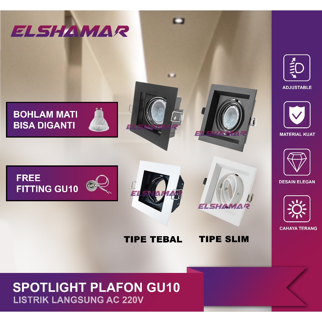 Kap Lampu Downlight Halogen GU10 Spotlight Plafon 1 Lubang Mata