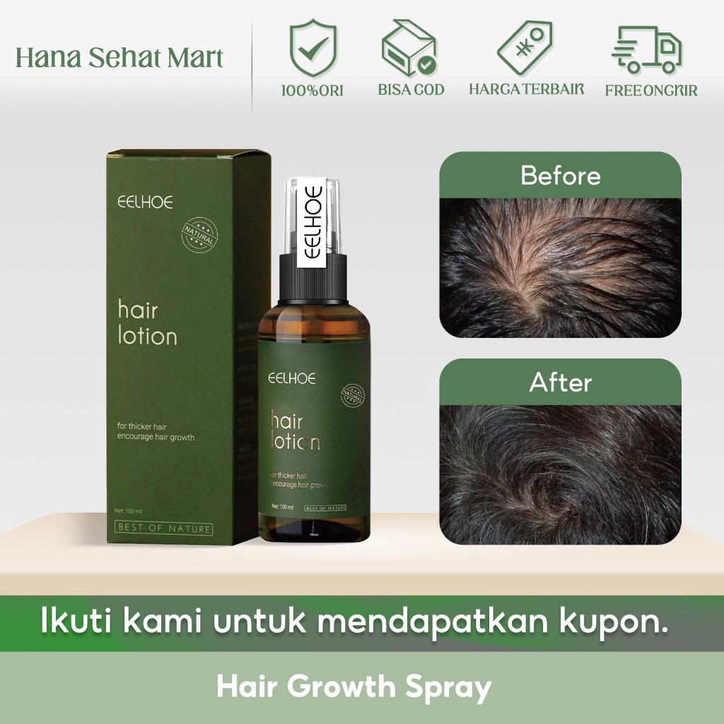 EELHOE Hair Growth Spray 100ml Grapefruit Hair Growth Serum Spray Penumbuh Rambut Botak Rontok Hair 
