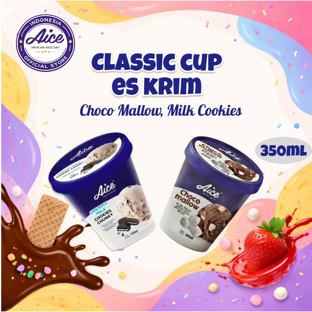 Aice Ice Cream Cup Choco Mallow & Creamy Milk Cookies Chucky Es Krim Lembut