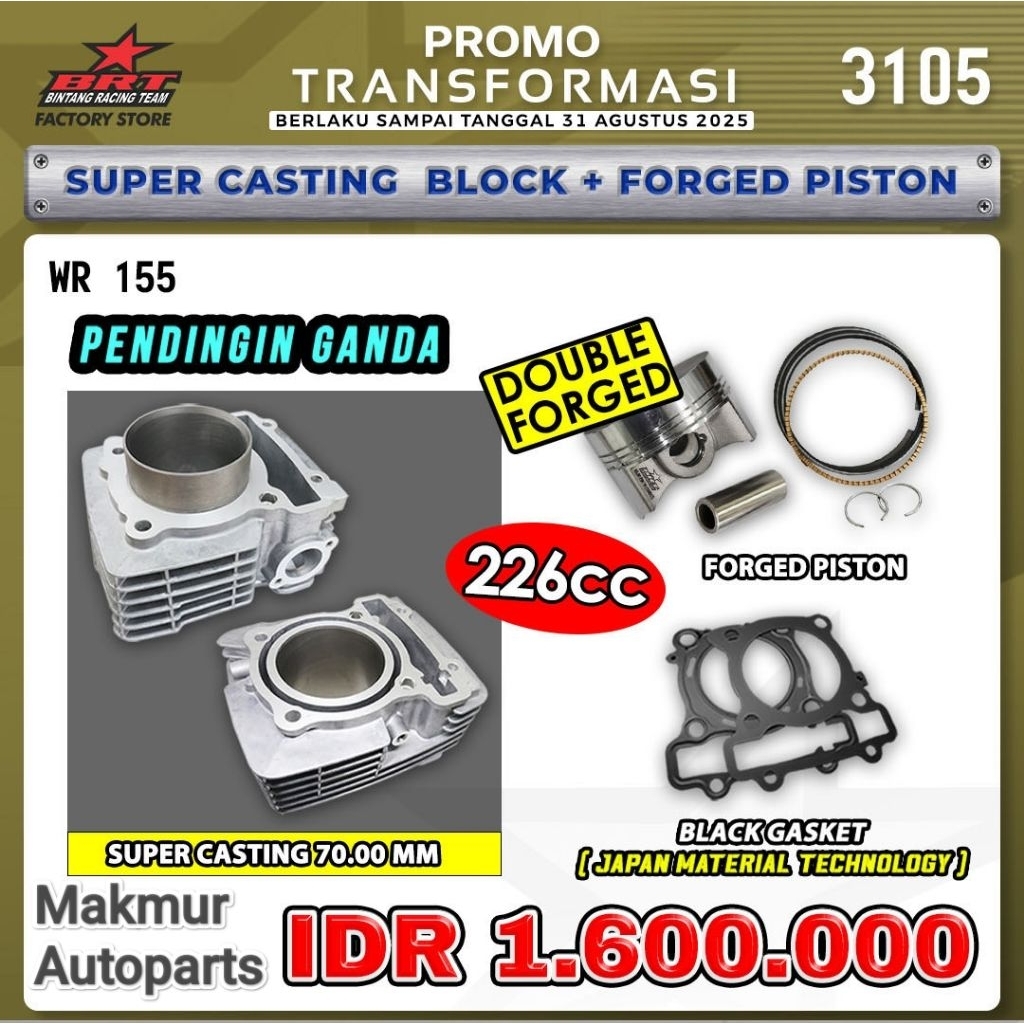 Paket Bore Up Blok 226cc WR155 (BINTANG RACING TEAM BRT)