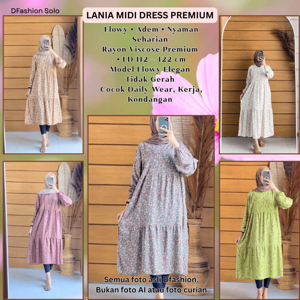 Midi dress rayon jumbo Midi dress motif Midi dress busui Gamis midi terbaru Gamis midi motif bunga G