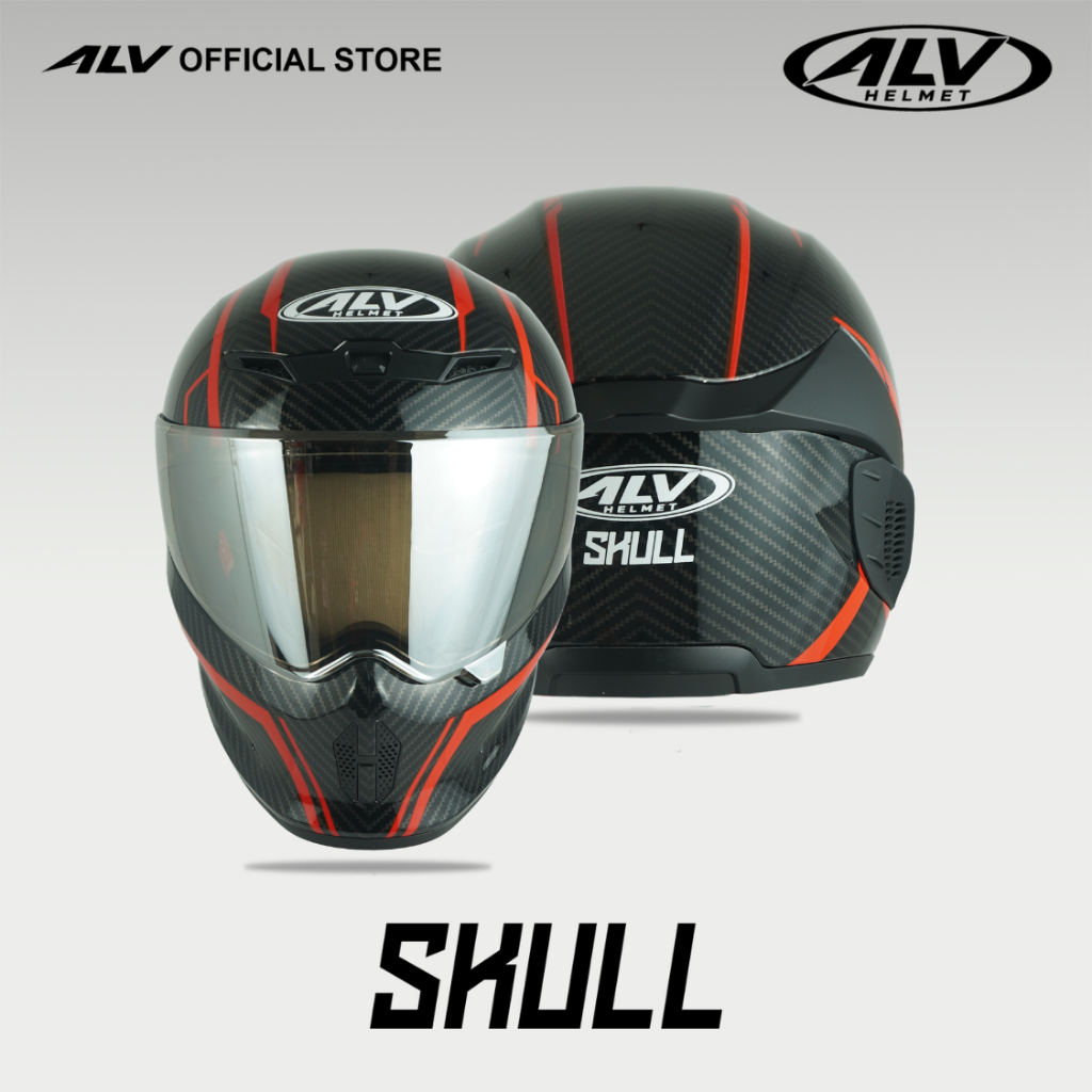 ALV Skull Carbon Strip Red - Helm Full Face