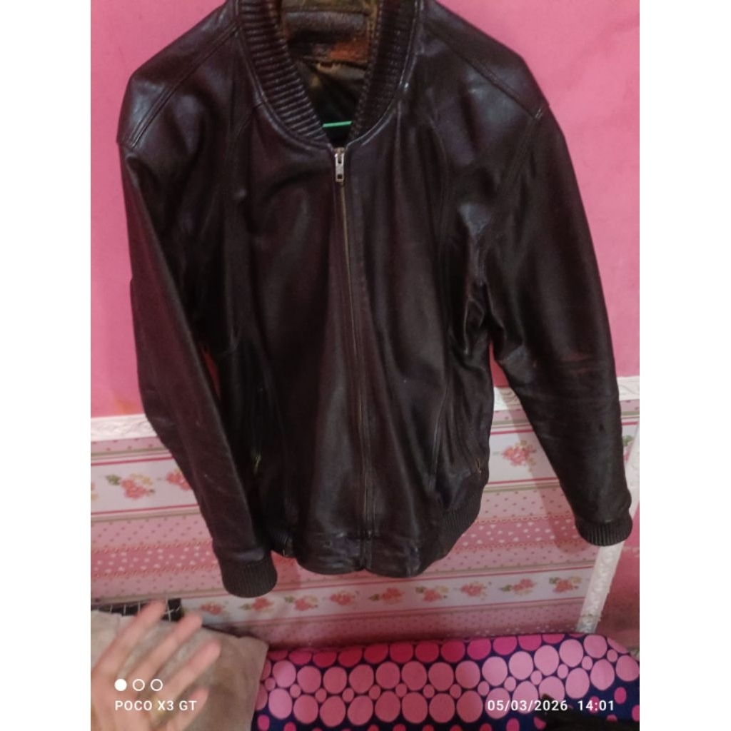 Jaket kulit domba asli second model bomber/ basebol full kulit XL