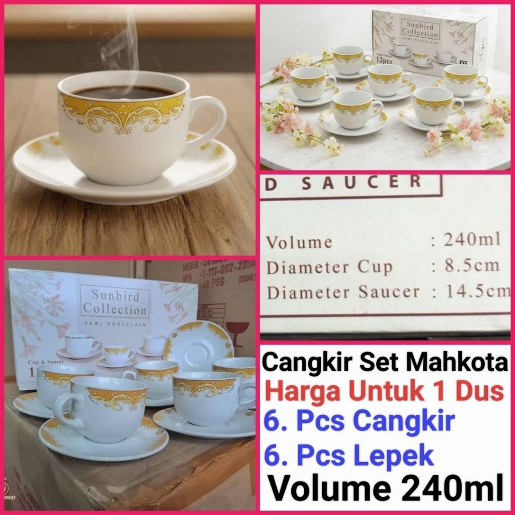 cangkir kopi cangkir set keramik MAHKOTA gelas kopi keramik Harga 1 Dus (Isi 6 Set) SUNBIRD
