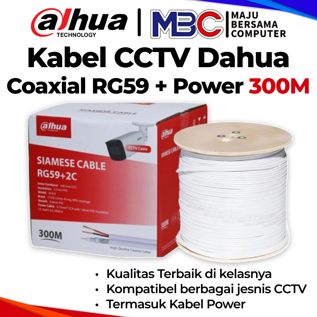 Kabel CCTV Dahua + Power RG59 300m White - Coaxial RG 59 RG 6 RG59 RG6 100m 100 300 meter