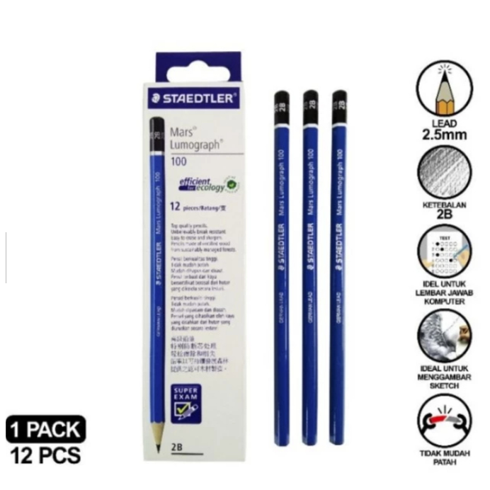 1 pak pensil Staedtler 2B / pensil staedler / staedler isi 12 pcs