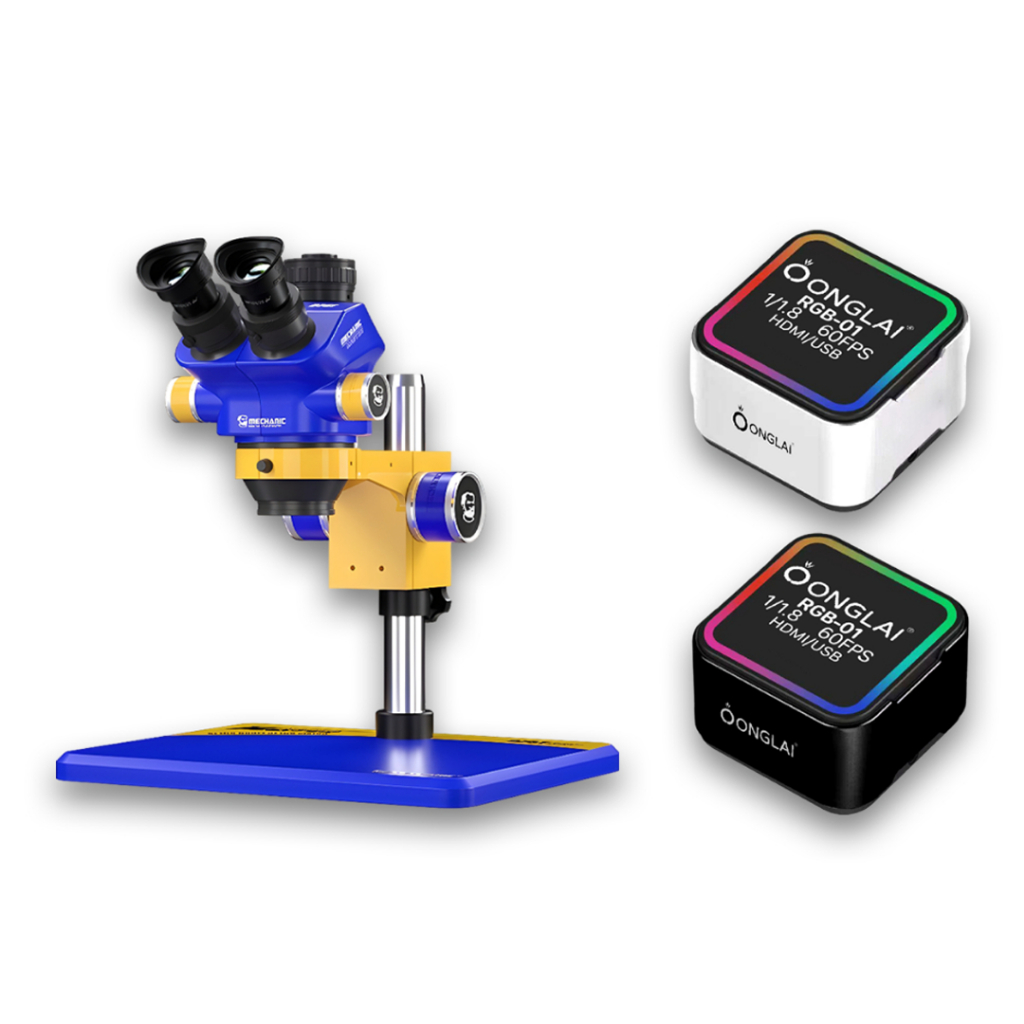 MICROSCOPE STEREO MECHANIC D75T-B11 NEW TRINOCULAR + KAMERA MICROSCOPE ONGLAI RGB-01 WHITE / BLACK 1